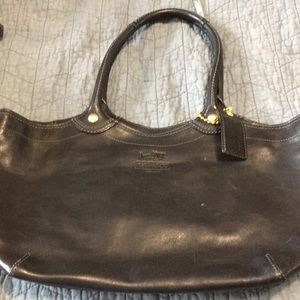 Coach black leather tote